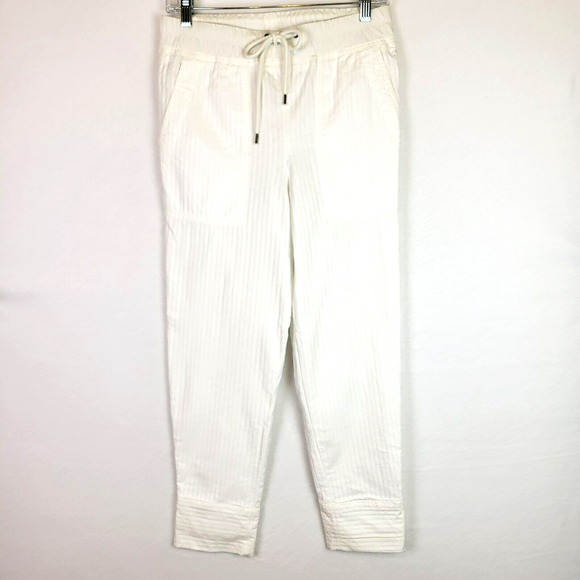 James Perse Pants - James Perse Womens Seersucker Crop Pant Size 0 White Taper Leg High Rise Pockets